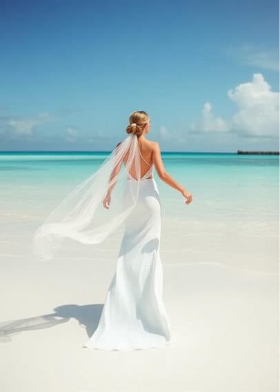 Bride on Oasis beach - O Weddings Promotion